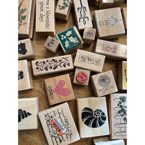 Collection Of Rubber Stamps Wood Mounted 4 Lbs #K184 Misc Designs - Picture 8 of 13